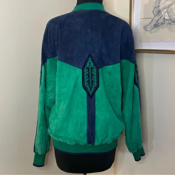 TORRAS Green Suede Leather Bomber Jacket Made in Spain, vintage Size M